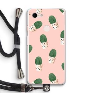 Cactusprint roze: Pixel 3 XL Transparant Hoesje met koord