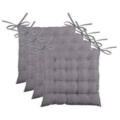 Stof Textile stoelkussen BEA - 4x - donkergrijs - 40 x 40 x 4 cm - touwtjes sluiting - binnen/buiten