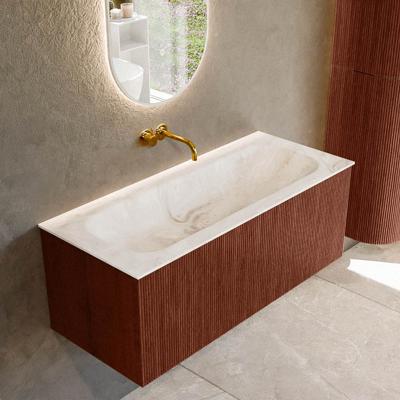 Badmeubel Mondiaz Kurve-Dlux | 110 cm cm | Meubelkleur Ruby | Wastafelkleur Frappe | Solid surface | Wasbak midden spoelbak | Zonder kraangat(en)