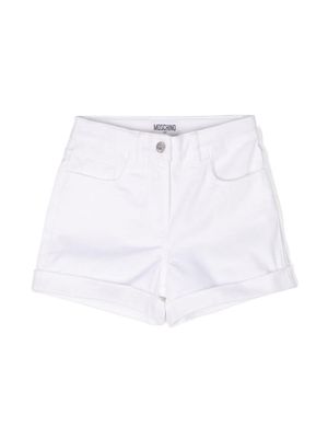 Moschino Kids short en jean à logo brodé - Blanc