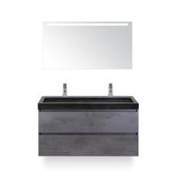 Maxx XL Badmeubelset 120 cm - Beton Antraciet - Wastafel Lucca Enkel 2 kraangaten - met LED Spiegel