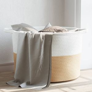 Wasmand 55x36 cm katoen beige en wit