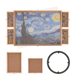 VEVOR puzzeltafel puzzelbord 1000 stukjes, puzzelezel 360° draaibaar grenen puzzeltafel, 760 x 560 x 47 mm puzzelbord met 6 uittrekbare laden, puzzelplezier voor volwassenen en kinderen