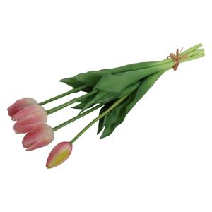 Countryfield Kunst tulpen boeket Fleur - 5x stuks - lichtroze - real touch - 41 cm