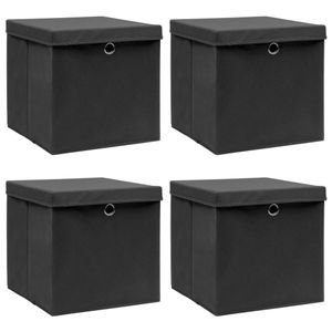 VidaXL Opbergboxen met deksel 4 st 32x32x32 cm stof zwart