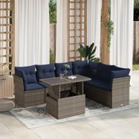 7-delige tuinbankset met kussens, grijs polyrotan