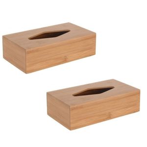 2x stuks tissuebox/tissuedoos van bamboe hout B10 x H9 x L23 cm