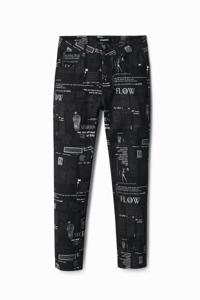 Slim fit broek met krantenprint - BLACK - XS