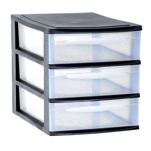 Ladenkast/bureau organizer zwart stapelbaar A4 met 3x lades L26 x B36 x H28 cm - Ladeblok