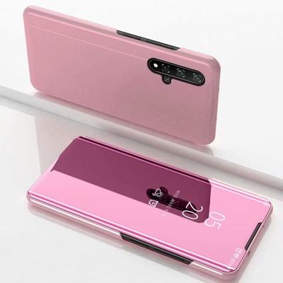 Galvaniseren spiegel horizontale Flip lederen case voor Huawei Honor 20 met houder (Rose goud)