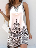 Women's Short Sleeve Summer White Ethnic Notched Daily Going Out Casual Short A-Line Dress - thumbnail