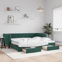 Slaapbank onderschuifbed en lades 80x200 cm fluweel donkergroen
