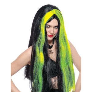 Funny Fashion Heksenpruik lang haar - zwart/groen - dames - Halloween