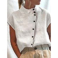 Dames Overhemd Blouse Coltrui Effen Kleur nappi Dagelijks Elegant Basic Vleermuismouw Korte mouw Coltrui Wit Zomer Lightinthebox