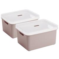 Sunware opbergbox - 2x stuks - 32 liter - roze - kunststof - transparante deksel - 45x35x24 cm