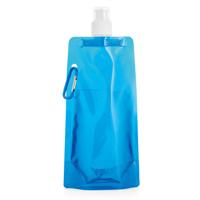 Opvouwbare Waterfles - blauw - kunststof - 460 ml - schroefdop - karabijnhaak - waterzak