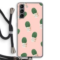 Cactusprint roze: Samsung Galaxy S21 Transparant Hoesje met koord