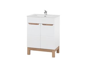 Comad Bali White badkamermeubel 60cm met witte wastafel en kraangat eiken/wit