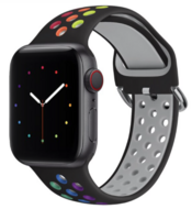 Siliconen sportband met gesp - Zwart + Multicolor - Geschikt voor Apple Watch 42mm / 44mm / 45mm / 49mm - thumbnail