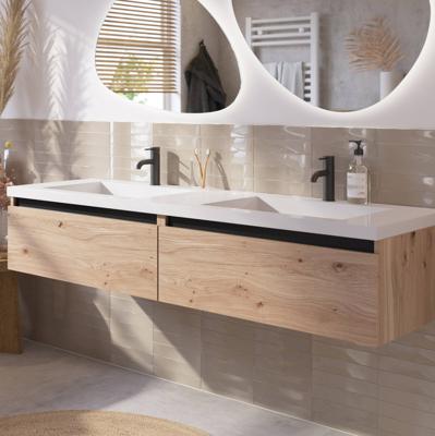 Saqu Gaia voorgemonteerd badmeubel met zwarte greeplijst incl. wastafel 160,5x51,5cm naturel eiken
