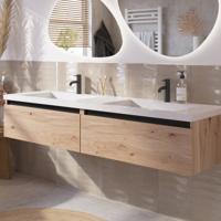 Saqu Gaia voorgemonteerd badmeubel met zwarte greeplijst incl. wastafel 160,5x51,5cm naturel eiken