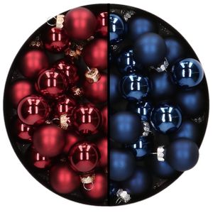 Mini kerstballen - 48x st - donkerblauw en donkerrood - 2,5 cm - glas