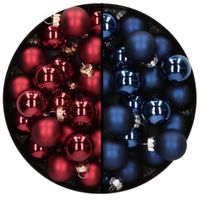 Mini kerstballen - 48x st - donkerblauw en donkerrood - 2,5 cm - glas - thumbnail