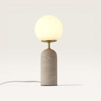 Tafellamp Naeva travertino s - Met bol van handgemaakt opaalglas, voet van travertin - Zweeft als een maan door de ruimte - Voor binnengebruik