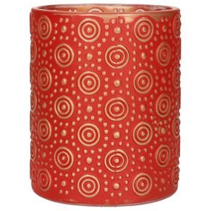 Luxe theelichthouder/kaarsenhouder - rood/goud - glas - D10 x H12 cm