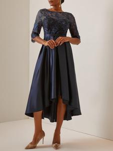 Elegant Lace Plain Boat Neck Dress