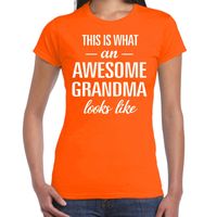 Awesome grandma / oma cadeau t-shirt oranje dames - thumbnail