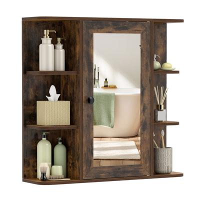 Badkamermeubel met Spiegel Voorzien van Drie Ingebouwde Planken en zes Open Vakken-Bruin