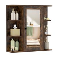 Badkamermeubel met Spiegel Voorzien van Drie Ingebouwde Planken en zes Open Vakken-Bruin