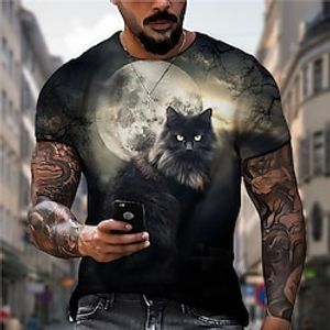 Voor heren Uniseks T-shirt Kat Grafische prints Strakke ronde hals Donkergrijs 3D-afdrukken Buiten Straat Korte mouw Afdrukken Kleding Sport Ontwerper Casual Groot en klein Lightinthebox