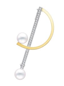 TASAKI broche en or jaune et blanc 18ct à perles pavée de diamants