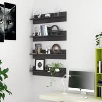 Wandschappen 4 st 80x11,5x18 cm spaanplaat hoogglans grijs