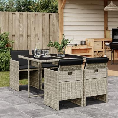 5-delige Tuinset met kussens poly rattan lichtgrijs