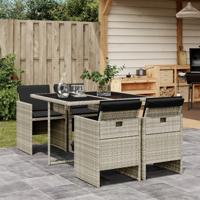 5-delige Tuinset met kussens poly rattan lichtgrijs
