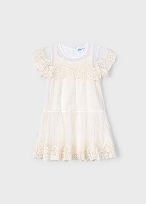 Mayoral Zomer jurk tule embroidery meisjes - bone wit