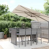 9-delige Tuinbarset met kussens poly rattan grijs