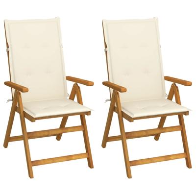 Tuinstoelen 2 st verstelbaar met kussens massief acaciahout