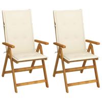 Tuinstoelen 2 st verstelbaar met kussens massief acaciahout