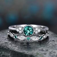 2 stks/set vrouwen Fashion Zircon edelsteen ring 9 (groen)