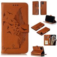 Feather patroon Litchi textuur horizontale Flip lederen draagtas met portemonnee & houder & card slots voor iPhone XI (2019) (bruin)