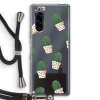 Cactusprint roze: Sony Xperia 5 Transparant Hoesje met koord