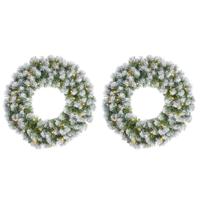 Black Box Kerstkrans - Set van 2x stuks - D60 cm - groen/wit - LED verlichting - nepsneeuw - kerstve