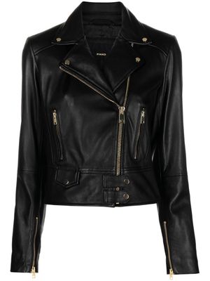 PINKO veste de moto en cuir à coupe crop - Noir