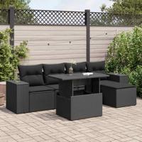 6-delige Loungeset met kussens poly rattan zwart