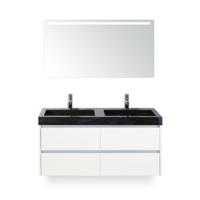 Dante Badmeubelset 120 cm - Wit Hoogglans - Wastafel Hardsteen Wit Lucca Dubbel - met Sence Spiegel