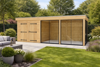 Blokhut Zutphen 330x300 cm + overkapping 370x300 cm Douglas blank (Incl. EPDM)- - - Van Kooten